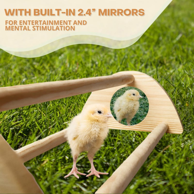 TonGass 16" Extra Long Chicken Perch - Freestanding Roosting Bar for Baby Chicks with Built-in Mirrors for Entertainment - Durable Polished Bamboo Roosting Bar - 15 3/4 x 6 5/8 x 3 1/2" - Image 5