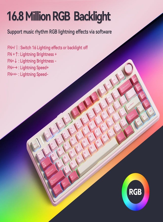 AULA F75 Wireless Keyboard, 75% Gaming Keyboard Hot Swappable with Creamy Sound,Bluetooth/2.4GHz/USB-C,Custom RGB Mechanical Keyboard for PC Gamer - Pink - Image 5