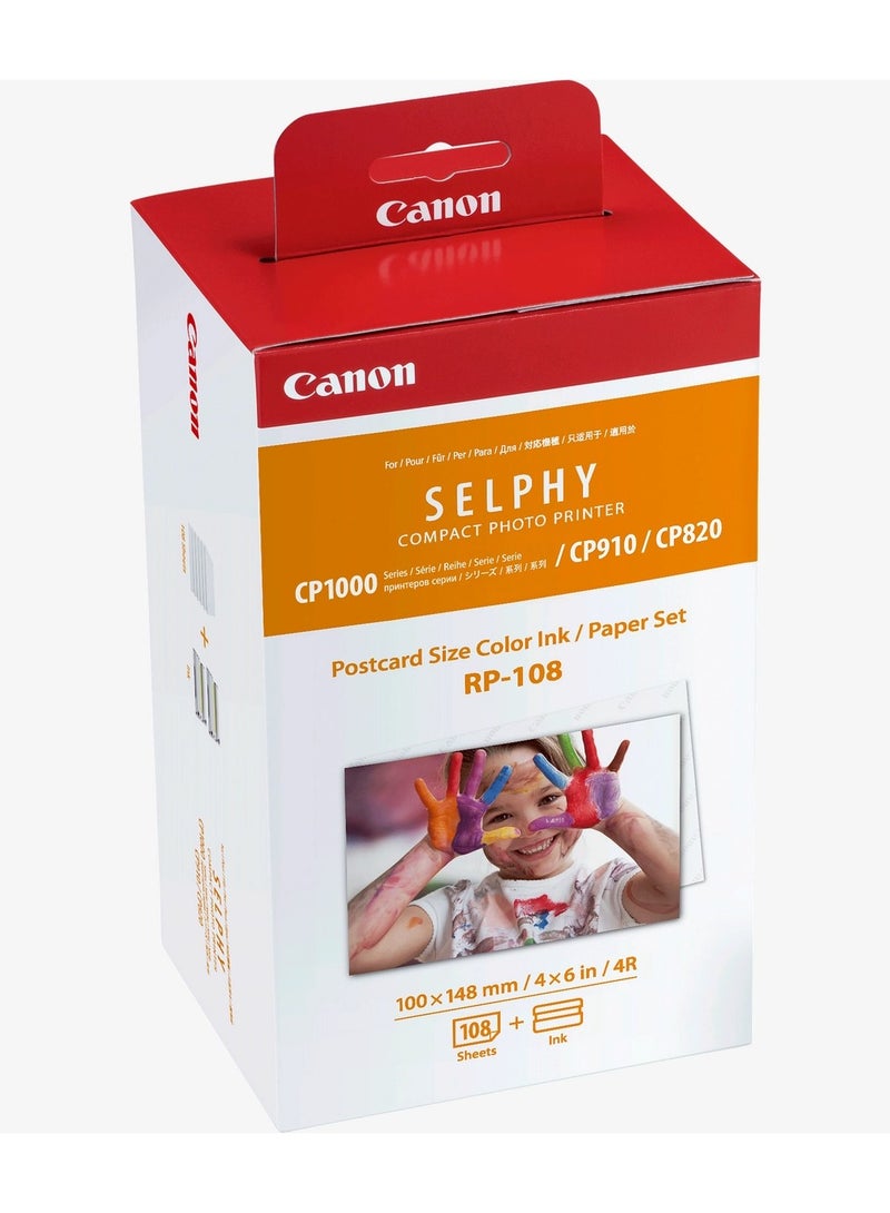 Canon Canon SELPHY RP-108 Ink and Paper Set for Photo Printing Bundle of 2 Packs Total 216 Sheets Each Pack Includes 108 Sheets (Postcard Size 4x6") with Color Ink Compatible with CP1000, CP910, CP820 Printers - Image 2