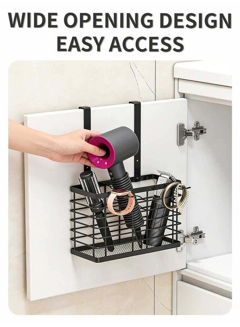 Genie Jar Over Cabinet Door Hair Dryer Holder Organizer, No Drilling Hanging Storage Basket for Bathroom, Metal Holder for Hair Tools, Comb, Styling Accessories - Image 4