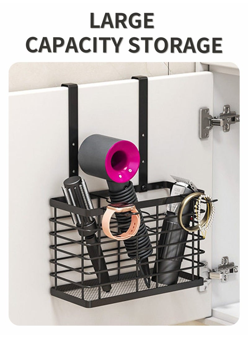 Genie Jar Over Cabinet Door Hair Dryer Holder Organizer, No Drilling Hanging Storage Basket for Bathroom, Metal Holder for Hair Tools, Comb, Styling Accessories - Image 3