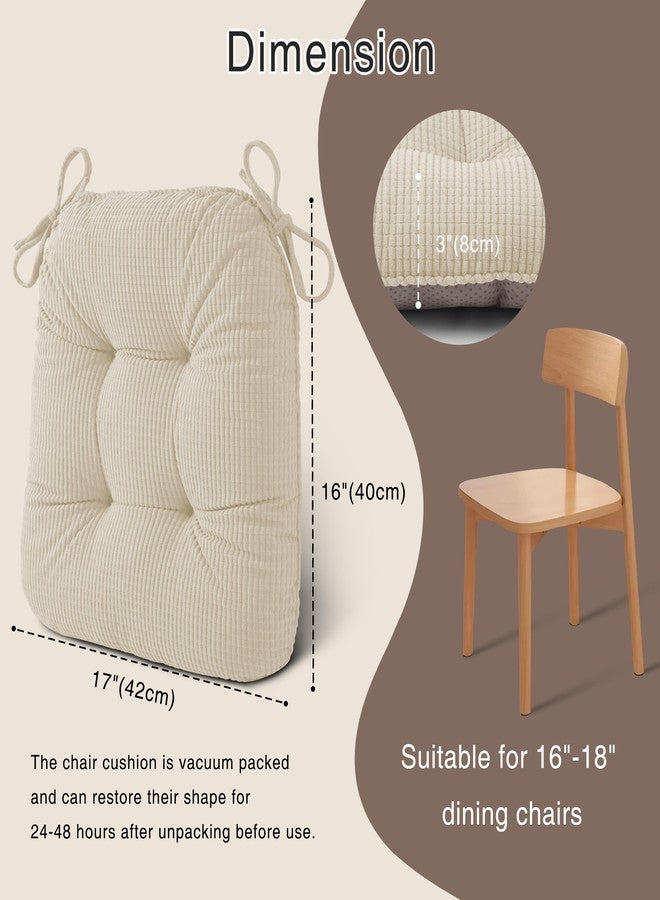 OVOV Kitchen Chair Cushions, Tufted Non-Slip Dining Chair Cushions Set of 4 Made of Soft Fabric with Ties, 17"X16"X3" (Beige) - Image 2