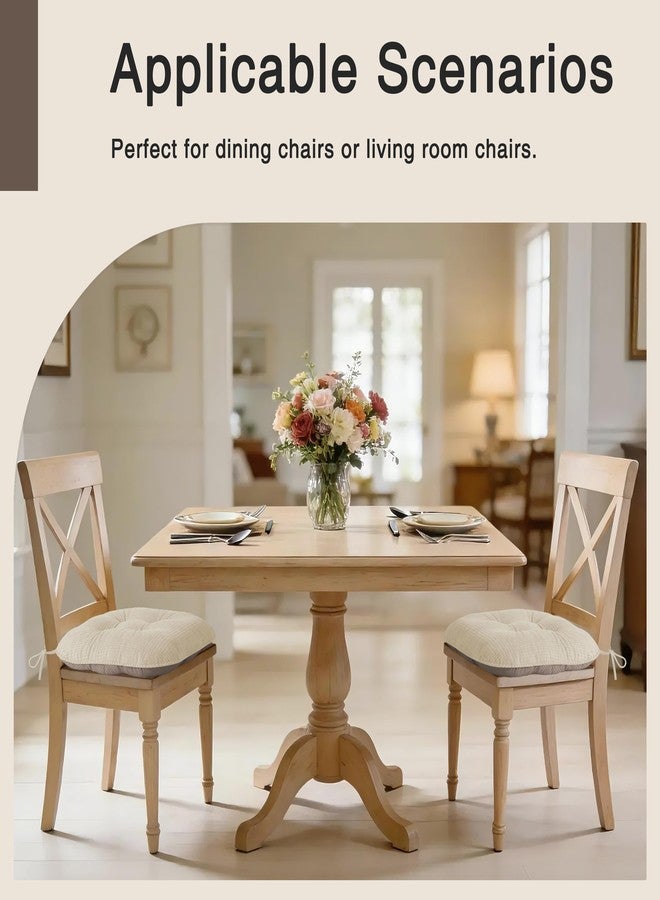 OVOV Kitchen Chair Cushions, Tufted Non-Slip Dining Chair Cushions Set of 4 Made of Soft Fabric with Ties, 17"X16"X3" (Beige) - Image 3
