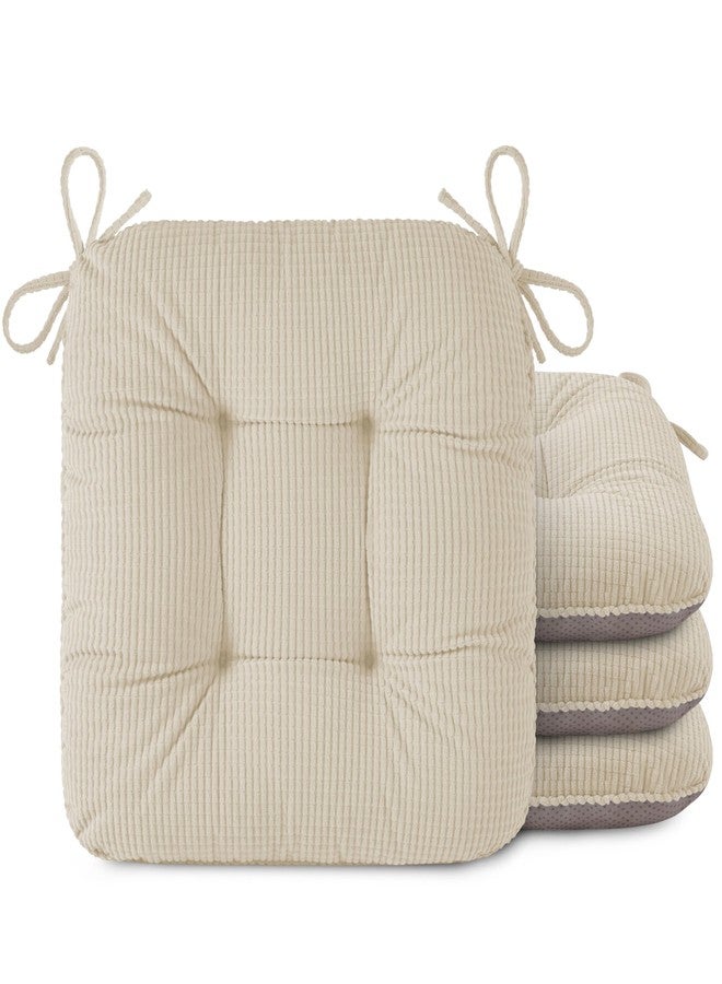 OVOV Kitchen Chair Cushions, Tufted Non-Slip Dining Chair Cushions Set of 4 Made of Soft Fabric with Ties, 17"X16"X3" (Beige) - Image 1