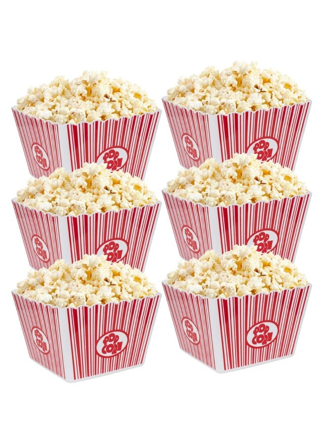 Hedume Hedume 6 Pack PoPiecesorn Containers  Plastic Movie Theater Style PoPiecesorn Container Set  Red And White Striped Classic PoPiecesorn Boxes For Movie Night  Reusable  Square  9  X 9  X 6  - Image 1