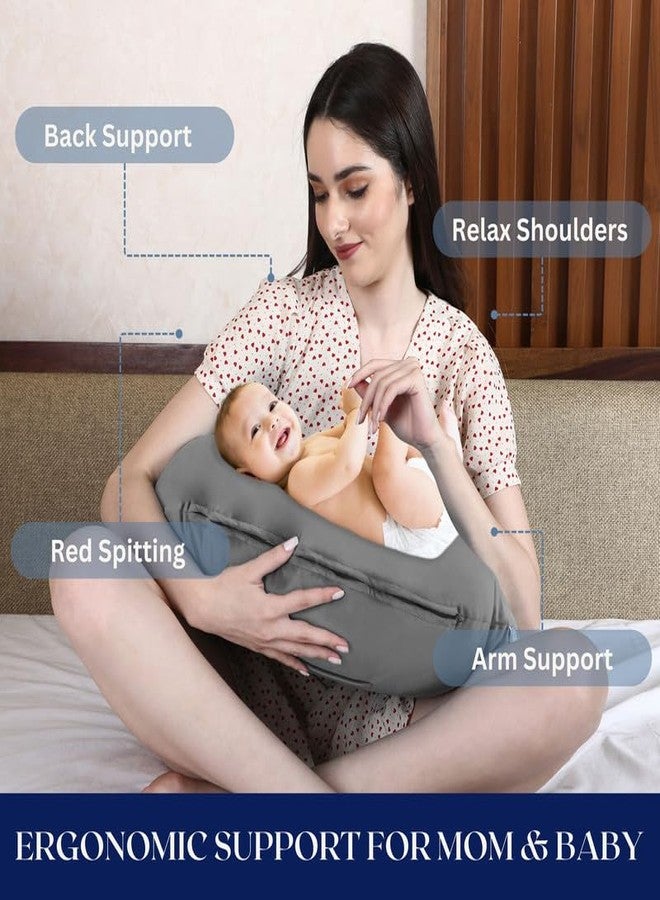 Dormyo Breast Feeding Pillow for New Born Baby - Nursing Pillow for Breastfeeding - Multifunction Pillow with Water Resistant Velvet Cover Filled with 1Kg Microfibre Grey (22" x 21.5") - Image 2