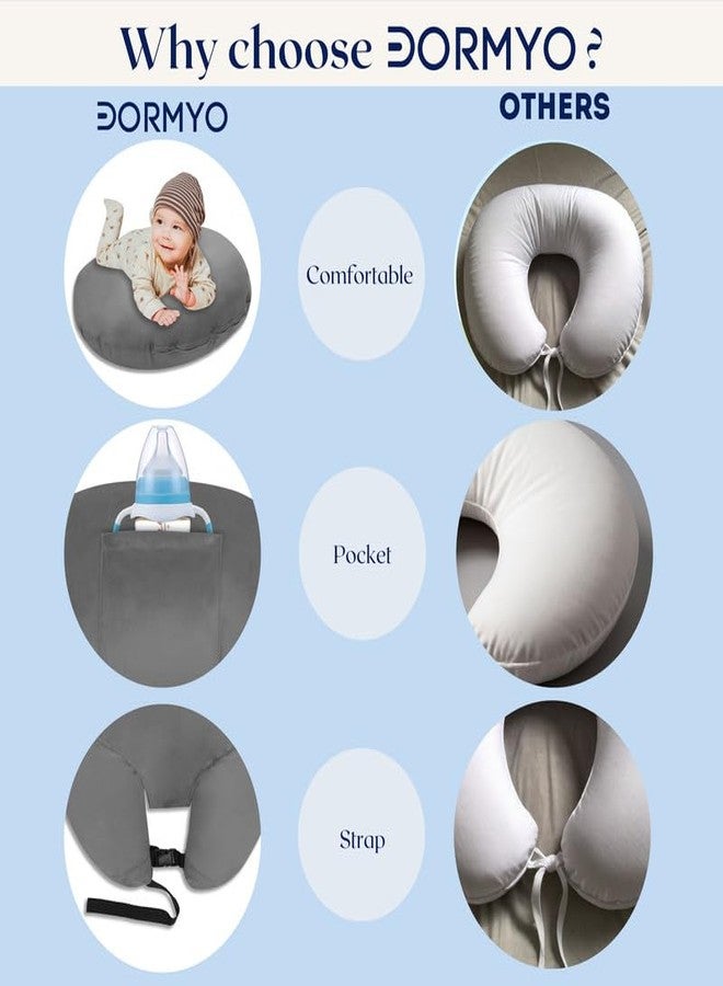 Dormyo Breast Feeding Pillow for New Born Baby - Nursing Pillow for Breastfeeding - Multifunction Pillow with Water Resistant Velvet Cover Filled with 1Kg Microfibre Grey (22" x 21.5") - Image 3