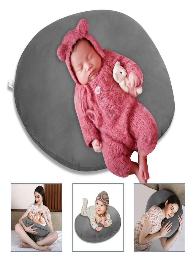 Dormyo Breast Feeding Pillow for New Born Baby - Nursing Pillow for Breastfeeding - Multifunction Pillow with Water Resistant Velvet Cover Filled with 1Kg Microfibre Grey (22" x 21.5") - Image 5