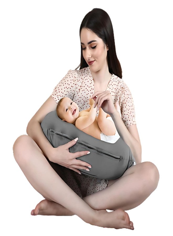 Dormyo Breast Feeding Pillow for New Born Baby - Nursing Pillow for Breastfeeding - Multifunction Pillow with Water Resistant Velvet Cover Filled with 1Kg Microfibre Grey (22" x 21.5") - Image 1