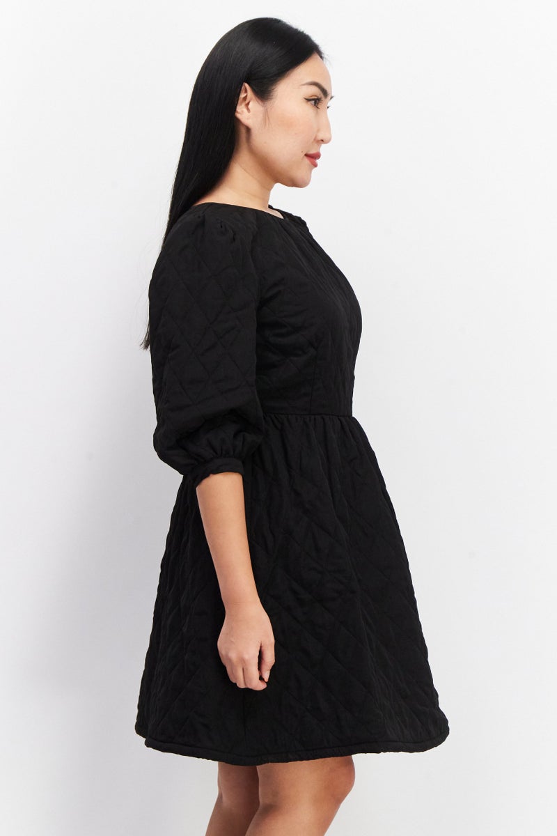 NA-KD Women Quilted Open Back Mini Dress, Black - Image 3