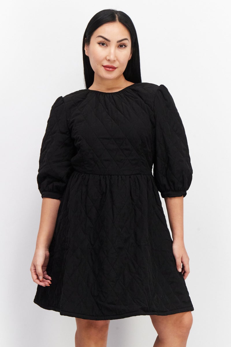 NA-KD Women Quilted Open Back Mini Dress, Black - Image 1