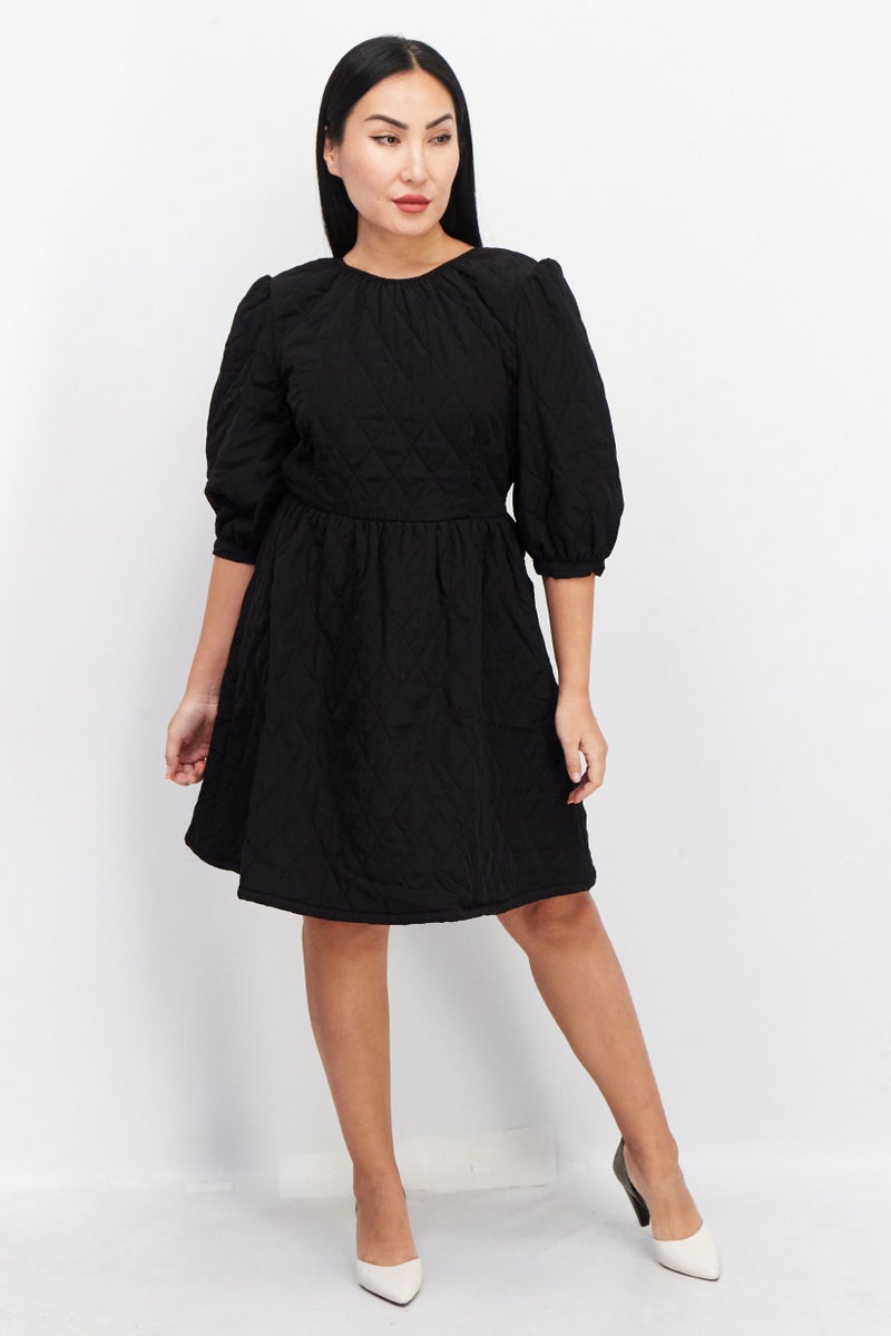 NA-KD Women Quilted Open Back Mini Dress, Black - Image 4