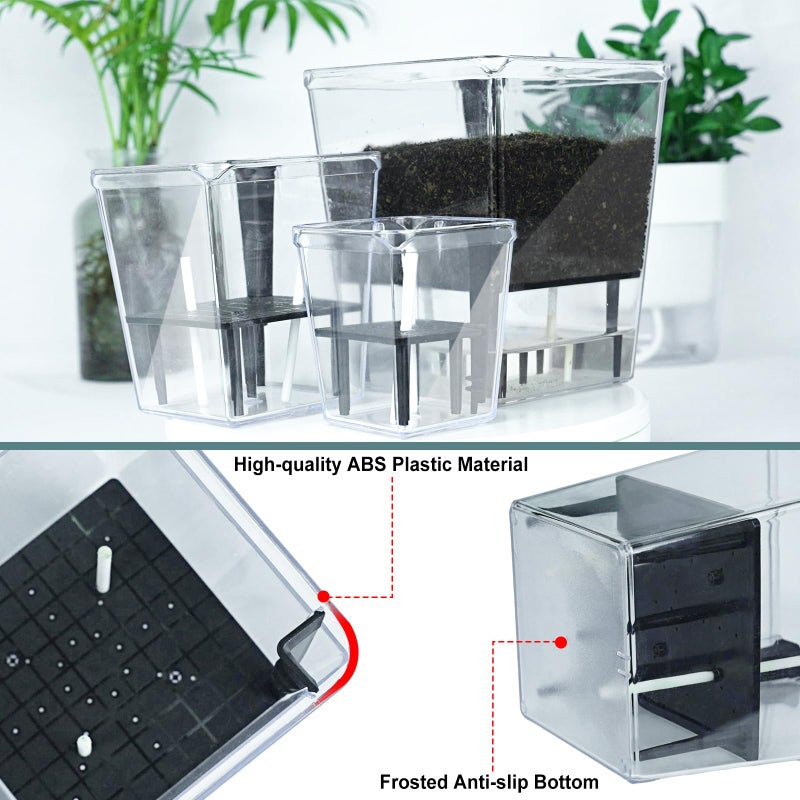 IWNTWY Self Watering Pots Set, 3 Pack 5/4.1/2.7 Inch Self Watering Pot for Indoor Plants, Clear Flowers Pot Planter with Deep Reservoir for Spider Plant, Orchid, African Violet - Image 3