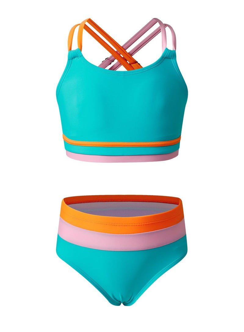 blibean Tween Girls Swimsuit Colorblock Teen Bikini Sets Big Kids 2 Piece Bathing Suits Junior Cute Swimwear Sporty Swimming Suit 2026 Traje BaÃ±o NiÃ±as Size 8-9 Year Old Turquoise - Image 1