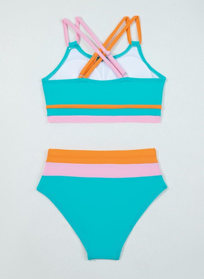 blibean Tween Girls Swimsuit Colorblock Teen Bikini Sets Big Kids 2 Piece Bathing Suits Junior Cute Swimwear Sporty Swimming Suit 2026 Traje BaÃ±o NiÃ±as Size 8-9 Year Old Turquoise - Image 4