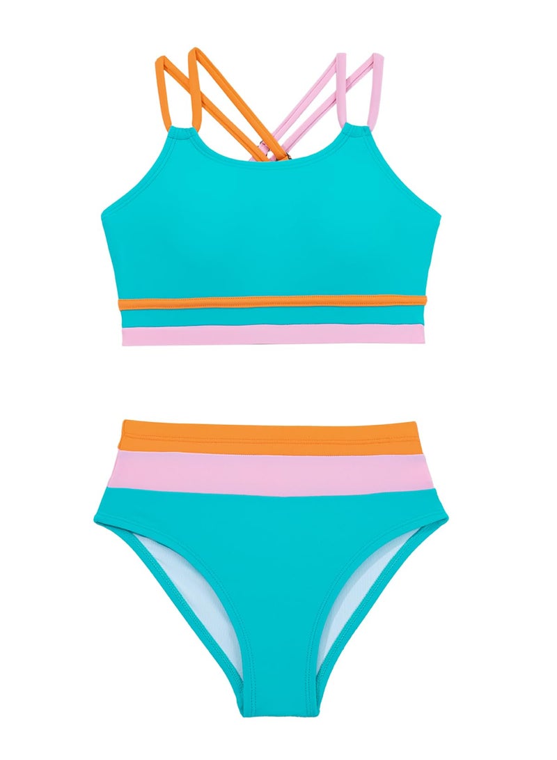 blibean Tween Girls Swimsuit Colorblock Teen Bikini Sets Big Kids 2 Piece Bathing Suits Junior Cute Swimwear Sporty Swimming Suit 2026 Traje BaÃ±o NiÃ±as Size 8-9 Year Old Turquoise - Image 3