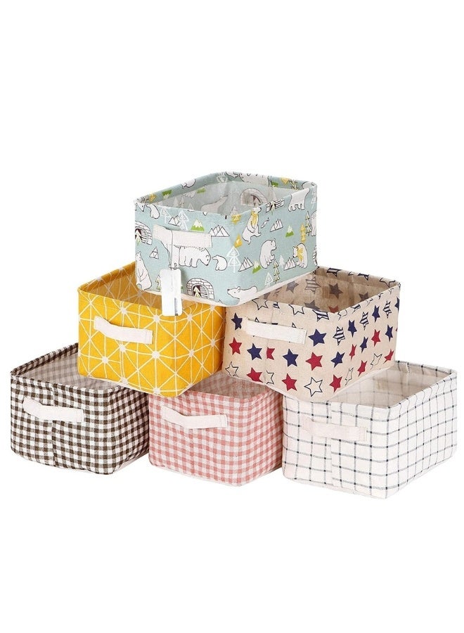 Set of 6 Foldable Fabric Storage Bins Organizer with Handles, Small Rectangular Cube Storage Box, Multipurpose Collapsible Storage Bin, Cosmetic Storage, Toiletry Storage, Office Supplies Organization, Small Kids Toys, Socks or Accessories in Drawers (Multicolor)  - Image 1