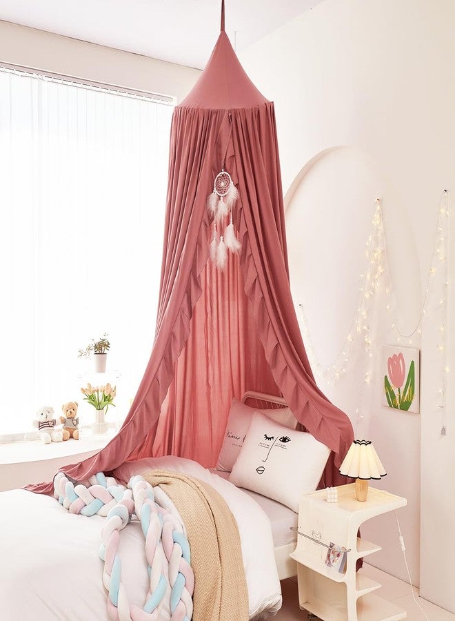 Mengersi Bed Canopy for Girls,Ruffled Canopy Bed Curtains Canopy for Girls Room,Hanging Canopy Princess Play Tent for Reading Nook Play Room Decor (JujubeRed) - Image 2