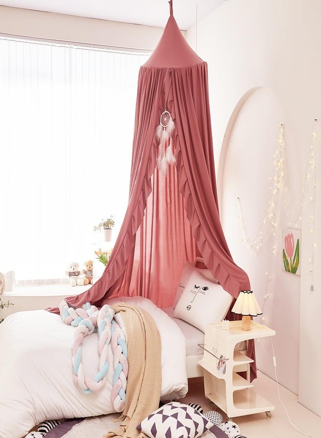 Mengersi Bed Canopy for Girls,Ruffled Canopy Bed Curtains Canopy for Girls Room,Hanging Canopy Princess Play Tent for Reading Nook Play Room Decor (JujubeRed) - Image 3