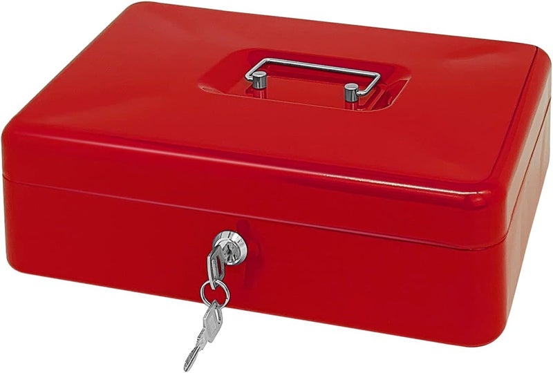 MAX-EMA GLOBAL MaxEMA Metal Cash Box With Lock & Keys Red  25x20x9cm Steel Register With Tray Durable Portable Money Box Safe For Bills Jewelry Organizer  Coins Phones Travel Lock Safe Box Piggy Bank Locker - Image 4
