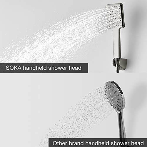 SOKA 10 Inches Rain Shower System Shower Faucets Sets Rain Shower Head And High Pressure Handheld Shower Head Square Shower Combo Set Shower Trim Kit with Valve Pressure Balance Brushed Nickel - Image 4