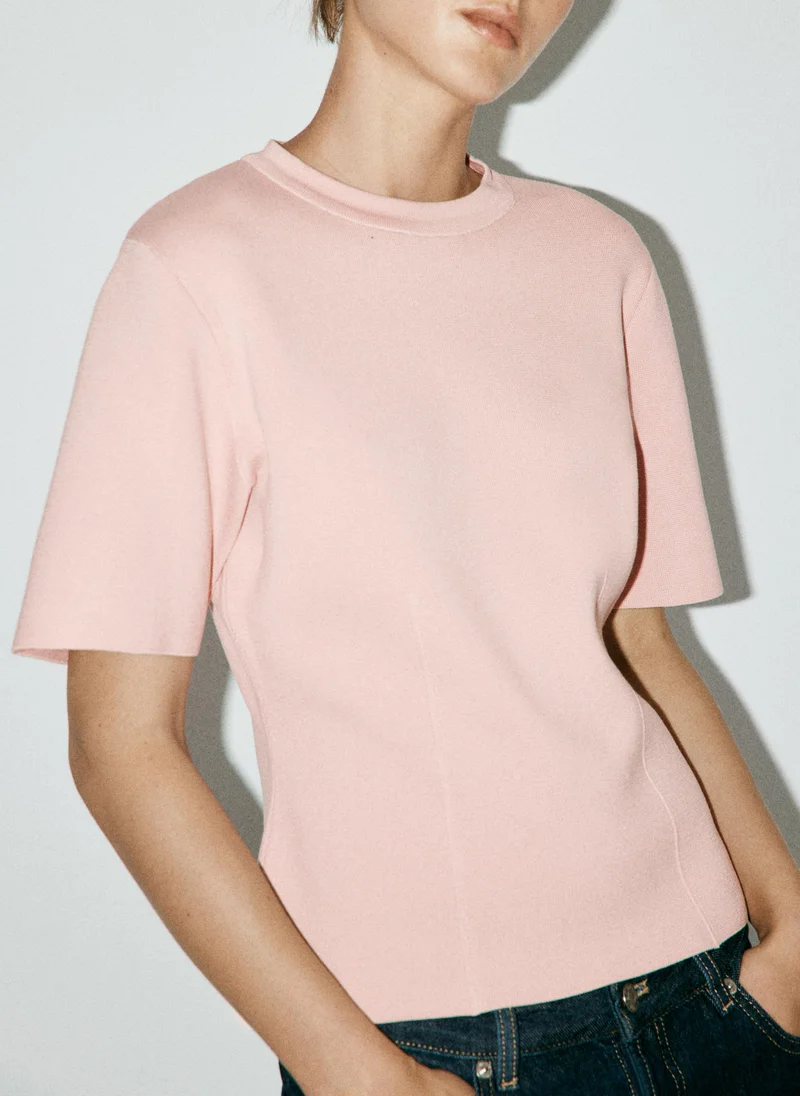 Short-Sleeved Fine-Knit Sweater