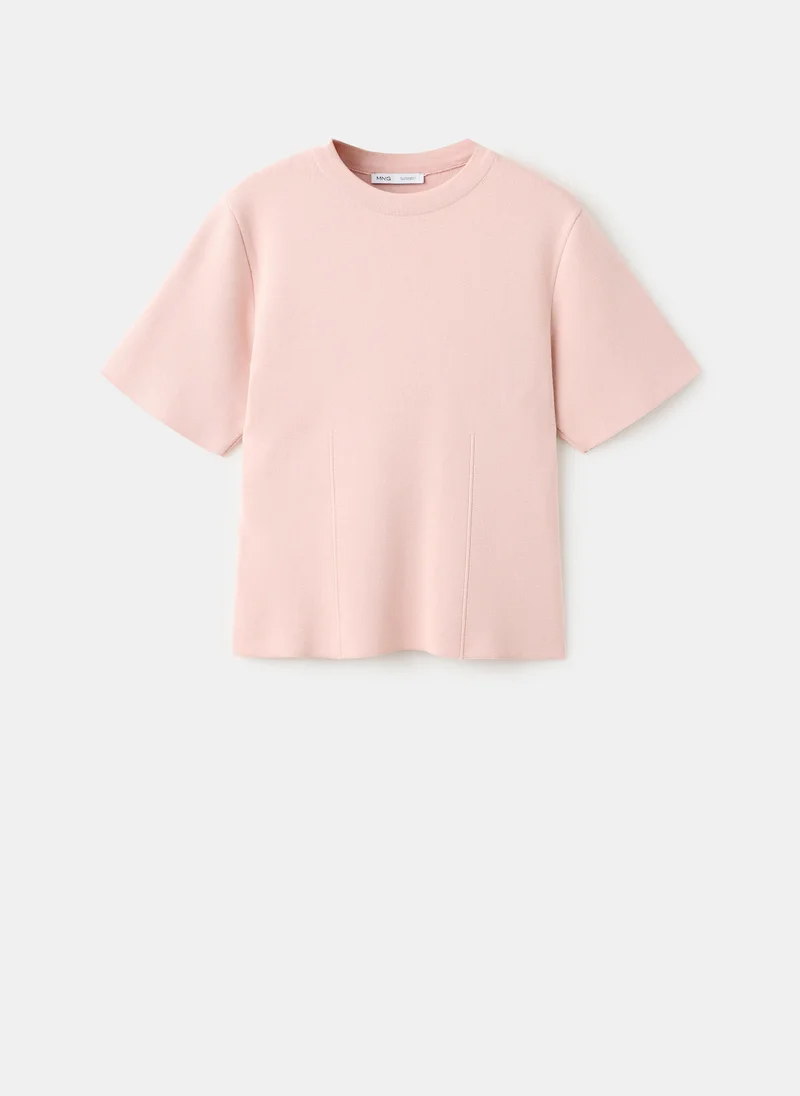 Mango 82-ROSA LIGHT Short-Sleeved Fine-Knit Sweater for Women | Best Price UAE