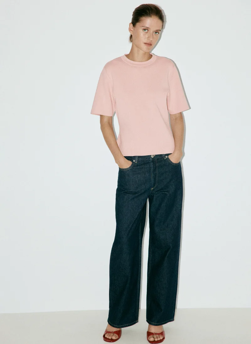 Mango 82-ROSA LIGHT Short-Sleeved Fine-Knit Sweater for Women | Best Price UAE