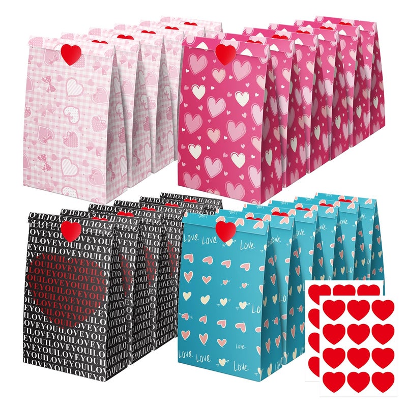 Linelglobal Valentine Goodie Bag for Kids Class School Treat, Party Favor, Anniversary Bag 7.87" Heart (24 Pack) - Image 1