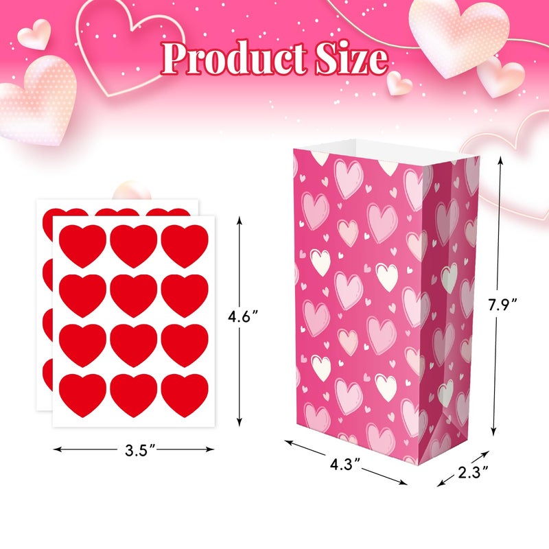 Linelglobal Valentine Goodie Bag for Kids Class School Treat, Party Favor, Anniversary Bag 7.87" Heart (24 Pack) - Image 2