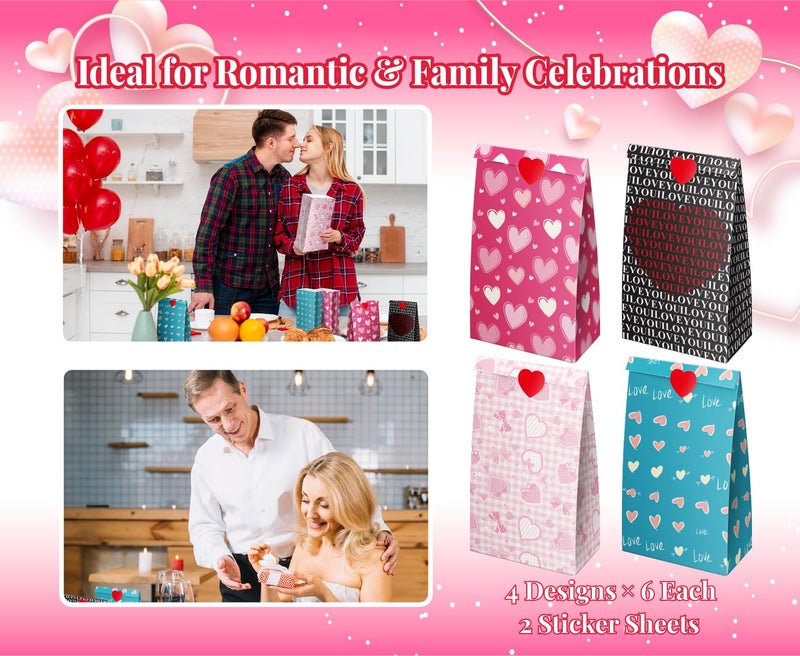 Linelglobal Valentine Goodie Bag for Kids Class School Treat, Party Favor, Anniversary Bag 7.87" Heart (24 Pack) - Image 5