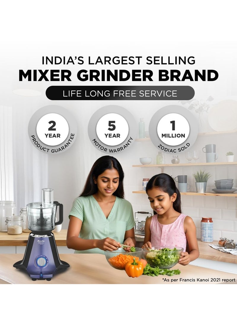 Generic - Preethi Zodiac Glitter MG 264, 750 Watt Mixer Grinder, 5 Jars (3 Stainless steel Jars +1 Juicer Jar+1 Master Chef Plus Food processor Jar), Lavender/Black - Image 1