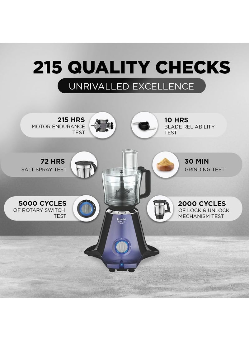 Generic - Preethi Zodiac Glitter MG 264, 750 Watt Mixer Grinder, 5 Jars (3 Stainless steel Jars +1 Juicer Jar+1 Master Chef Plus Food processor Jar), Lavender/Black - Image 1