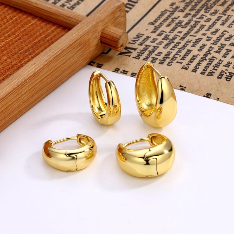 PANSHI  3 Pairs Gold Hoop Earrings Set for Women - Trendy Chunky Huggie Dainty Jewelry - Image 5