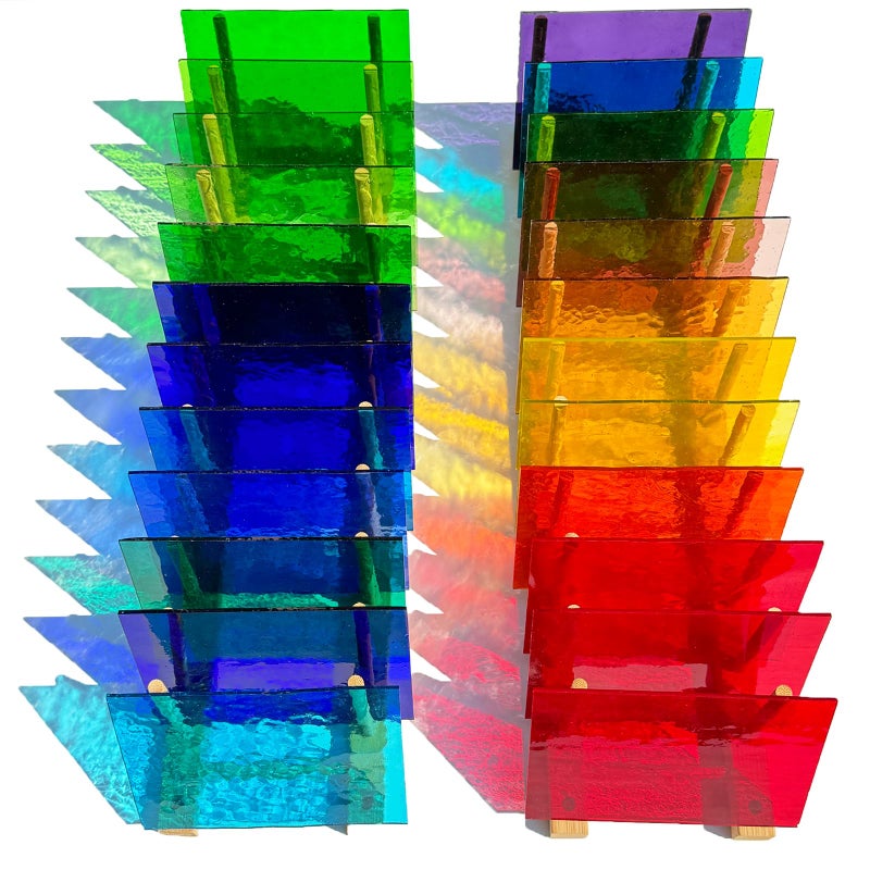PALJOLLY 24 Sheets Rainbow Transparent Stained Glass Sheet Value Pack 6 X 4 inches Cathedral Art Glass Mosaic Tiles for Crafts Stained Glass Supplies for Stained Glass or Mosaic Projects