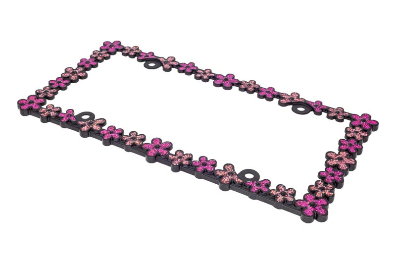 Creathome 3D Shining Daisy Wrenth License Plate Frame from Pure Zinc Alloy Metal Perfect Plate Holder,Matt Black with Pink Glitter - Image 4