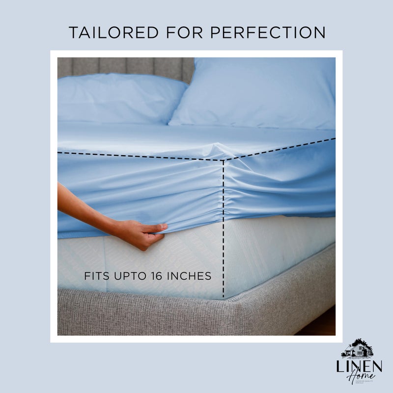 Linen Home 100% Cotton Percale Fitted Sheet Twin Size  Baby Blue  1 Deep Pocket Fitted Sheet  Crisp and Cool Strong Bed Linen  39""X75""+15""  - Image 3