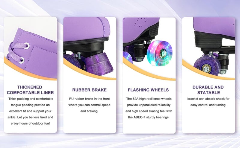 Gets Roller Skates Women Outdoor High-top Adult Roller Derby Skates Wheels Light Up Roller Skates Double Row Quad Skates for Men Girls Unisex (Purple Flashing Wheel,39) - Image 4