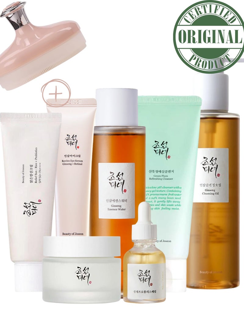 Beauty of Joseon Optimal Collection for Glowing Skin & Face Scrubber - Cleansing Oil, Cleansing Foam, Essence Water, Revive Eye Serum, Glow Serum, Dynasty Cream, Sunscreen Rice Probiotics SPF50+ PA++++ 560ml - Image 2