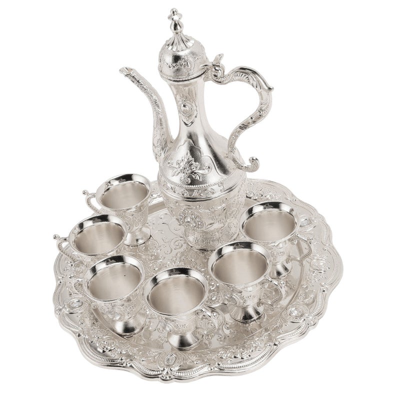 Alloy Wine Glass Pot Set Rustproof Exquisite Decorative Vintage Coffee Pot Set for Tea Home Party Wedding Silver White - Image 5