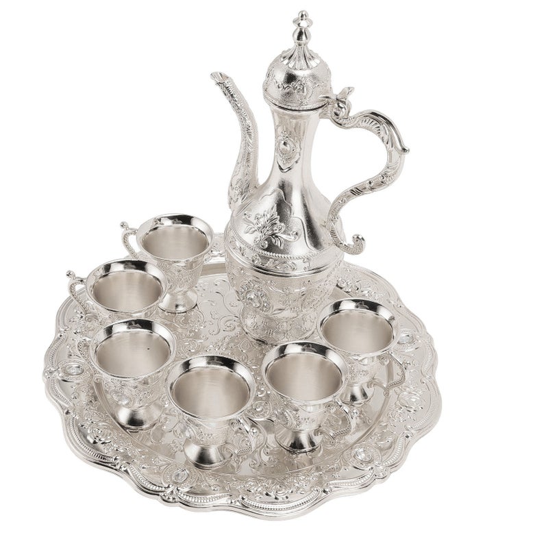 Alloy Wine Glass Pot Set Rustproof Exquisite Decorative Vintage Coffee Pot Set for Tea Home Party Wedding Silver White - Image 3