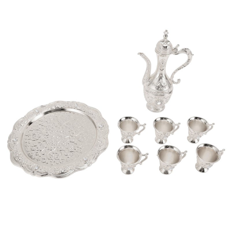 Alloy Wine Glass Pot Set Rustproof Exquisite Decorative Vintage Coffee Pot Set for Tea Home Party Wedding Silver White - Image 1