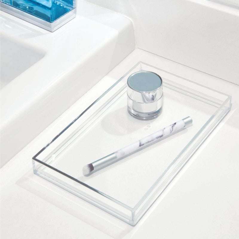 InterDesign iDesign Bathroom Tray for Towels, Cosmetics and Accessories, The Clarity Collection - 8.68” x 5.34” x 0.95”, Brushed Silver - Image 3