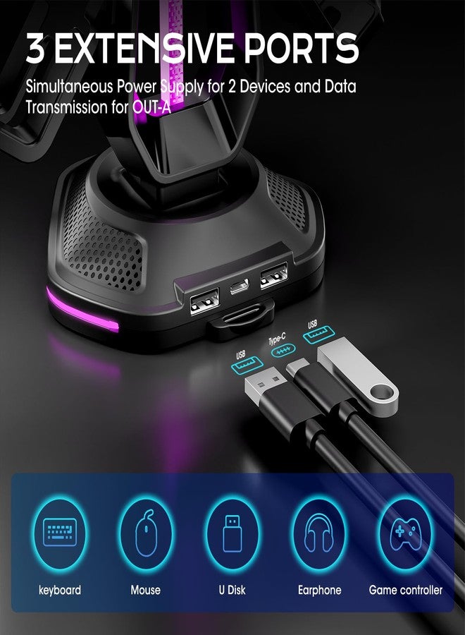 Saitake RGB Controller Holder with 9 Light Modes,Controller Stand with 2 USB Ports,Headset Stand for Desk-Headphone Holder Suitable for All Headphones and Controllers - Image 4