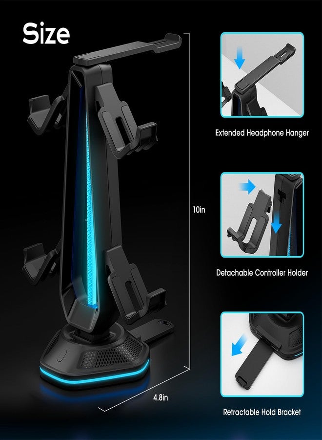 Saitake RGB Controller Holder with 9 Light Modes,Controller Stand with 2 USB Ports,Headset Stand for Desk-Headphone Holder Suitable for All Headphones and Controllers - Image 2