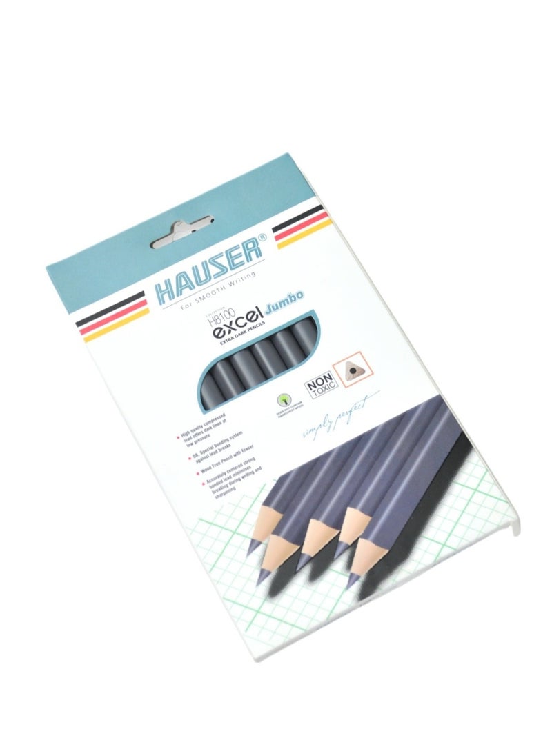 HAUSER - HAUSER EXCEL JUMBO EXTRA DARK PENCIL , DARK AND STRONG LEAD SUPERIOR TRATED SOFT WOOD STRONG AND ACCURATE BONDING , HIGH QUALITY COMPRESSED 2B LEADS FOR DARK LINES AT LOW PRESSER GERMAN STANDARD, GRIP SOLID HAUSER FOR SOOTH WRITING - Image 1