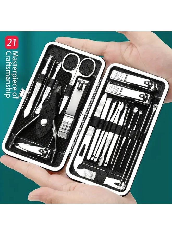 9 Piece Nail Art Kit Stainless Steel Manicure Pedicure Set With Travel Case - Image 1