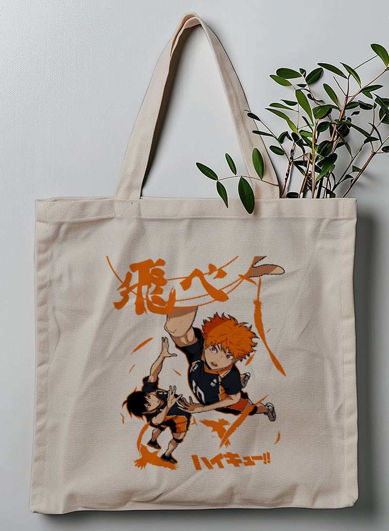 LOWHA Polyester Tote Bag with Shoulder Straps and Haikyu Anime Pattern  - Image 1