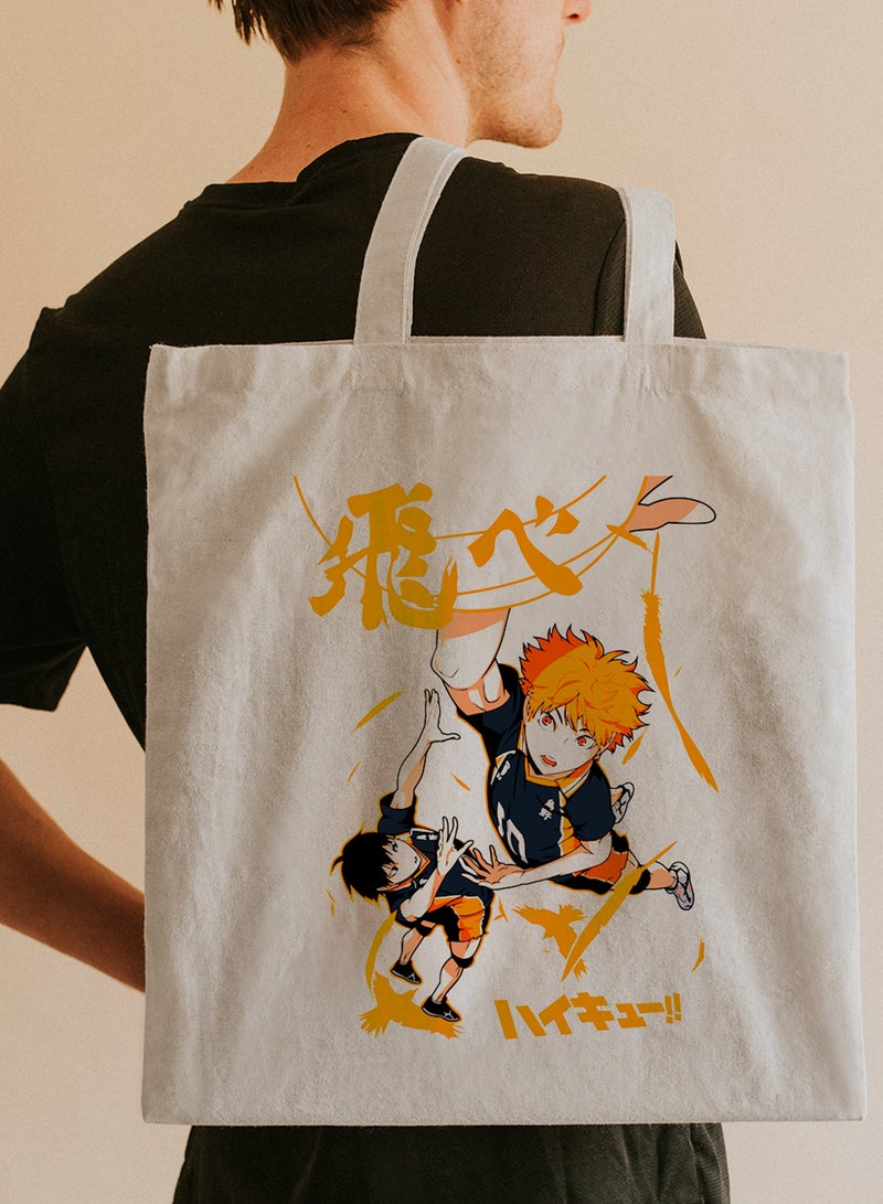 LOWHA Polyester Tote Bag with Shoulder Straps and Haikyu Anime Pattern  - Image 2