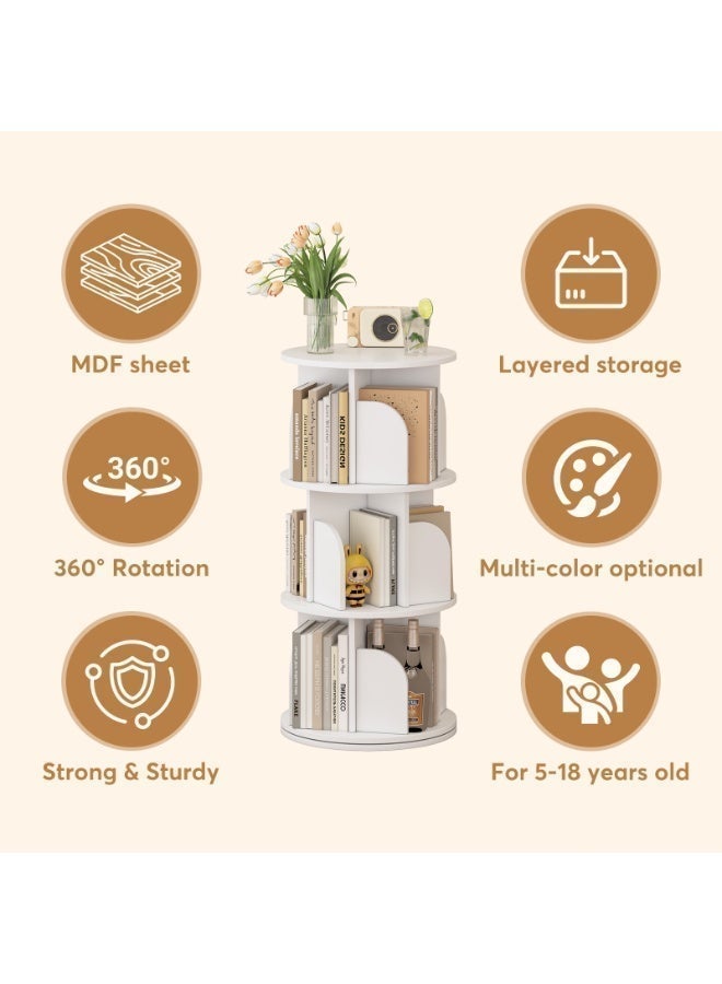 SHEIDLIN 360° Rotating Bookshelf, Large Capacity Bookcase with Anti-Fall Baffles, Space-Saving Corner Storage Rack, Suitable for Bedroom, Living Room, Study Room, and Office - Image 4